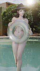 1girls 2024 3d 3d_(artwork) areola areolae black_hair blender cleavage covering covering_body covering_breasts covering_crotch covering_self dashyarts embarrassed embarrassed_nude_female epic_games female female_focus female_only fortnite fortnite:_battle_royale hat headwear inflatable inflatable_toy light-skinned_female light_skin nipples nude nude_female outdoor_nudity outdoors outside petite petite_body petite_female phaedra_(fortnite) pool pool_toy poolside showing_off shy shy_expression shy_smile small_breasts tattoo tattoos watermark