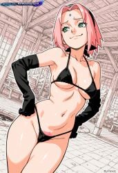 1girl absurd_resolution absurdres ai ai-created ai_art ai_generated anime_coloring anime_screenshot anime_style arm_warmers asymmetrical_pose bikini bikini_bottom bikini_top black_gloves black_thighhighs breasts cel_shading cowboy_shot cracked_wall curvy detailed_background digital_art dynamic_angle dynamic_pose exhibitionism exibitionism exited explicit forehead_mark forehead_protector from_below full_body glossy glossy_body glossy_skin gloves gorgeous green_eyes hand_on_hip head_tilt headband hentai hi_res high_contrast high_quality high_resolution in_heat indoors konohagakure_symbol lineart looking_at_viewer low_angle masashi_kishimoto_style naruto naruto_(series) naruto_shippuden navel nsfw patreon perfect_anatomy pervert_female pink_hair plump poolside presenting rating_explicit ruined_interior sakura_haruno sexy sexy_body sexy_female sexy_pose shiny_skin short_hair smile smug_smile soft_shading solo solo_focus source_anime standing swimming_pool teasing teasing_viewer thick_thighs thighhighs tiled_floor voluptuous voluptuous_body voluptuous_female wide_hips window