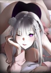 1girls 2d 2d_(artwork) 2d_artwork adult adult_female anime anime_character arm_support ass big_boobs big_breasts blue_pupils braid braided_hair braids breasts busty busty_female busty_girl calves cleavage digital digital_art digital_drawing digital_drawing_(artwork) digital_media digital_media_(artwork) drawing elf elf_ear elf_ears elf_female elf_girl emilia_(re:zero) eye_closed eyebrows_visible_through_hair fanart female female_focus female_only female_protagonist fingers flower flower_hair_ornament flower_in_hair flower_on_head hair_ornament half_elf half_up_braid hi_res high_res high_resolution highres knees large_boobs large_breasts lean_figure legs lips lipstick long_hair looking_at_viewer lying lying_down lying_on_bed lying_on_breasts lying_on_stomach manga_character mature mature_female mature_woman narrow_waist on_bed on_breasts on_stomach one-eye_closed one_eye_closed one_eye_open pink_lips pink_lipstick pointy_ears portrait purple-eyed_female purple_eyes re:zero_kara_hajimeru_isekai_seikatsu resting_arm shiraesu shoulders silver-haired_female silver_hair silver_hair_female slender_body slender_waist slim_female slim_waist solo thighs tied_hair white_fox_(studio) wide_hips woman