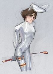 1boy 1cuntboy 2d 2d_(artwork) arcane arcane_viktor arched_back before_sex blush blushing boobs boypussy breasts bunny bunny_boy bunny_costume bunny_ears bunny_tail bunnysuit chest color colored cuntboy cuntboy_focus cuntboy_only cute cute_face cute_male digital_drawing_(artwork) digital_media_(artwork) disabled_male freckles full_color grey_background hairy_pussy hands laying_down laying_on_back laying_on_bed league_of_legends leg_brace legs_spread looking_at_viewer looking_up male male_only naked naked_male nipples nipples_visible_through_clothing no_penetration no_sex nude pale_skin pinup pinup_pose pre_sex presenting pussy pussy_zipper riot_games skinny_male solo solo_male spread_legs suggestive text thighs tits transgender transgender_male transgender_man twink vagina viktor_(league_of_legends) whip zipper zipper_panties
