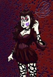 2d_(artwork) black_lips face_piercing fishnets goth_girl lipstick_mark necklace nose_piercing red_eyes spiked_collar thegreenthief