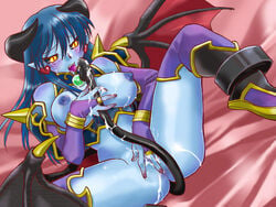 astaroth astaroth_(shinrabanshou) blue_skin cum demon_girl demon_horns demon_tail demon_wings horns large_breasts medium_breasts shinrabanshou tail uncensored wings