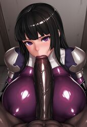 ai_generated big_ass civitai huge_breasts impossible_clothes kamori_sayaka latex_clothing latex_gloves latex_legwear latex_thighhighs nun nun_outfit purple_bodysuit rindou_aya_style shiny_clothes voluptuous