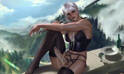 1futa 1girls big_ass black_gloves cd_projekt_red ciri clothing female female_only futa_only futanari gloves smile the_witcher_(series) the_witcher_4 thick_thighs white_hair