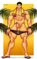 1boy abs areolae artist_name balls batman batman_(bruce_wayne) batman_(series) black_hair buff buff_male dc dc_comics dracowel english english_text erect_penis erection flip-flops fortnite fortnite:_battle_royale gay muscular muscular_male nipples pants_down pants_pulled_down pecs penis presenting_penis pulling_down_pants scars scars_all_over showing_off showing_off_penis smile smiling smiling_at_viewer smiling_with_teeth solo solo_focus solo_male speedo standing stubble text thick_thighs towel towel_around_neck watermark wristwatch
