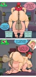 1boy 1futa anal anal_penetration anal_sex anus artist_request backsack big_ass big_balls big_breasts blonde_hair brown_hair censored chris_griffin dialogue doggy_position doggy_style family_guy fat_ass fatman futa_on_male futanari meg_griffin perineum pov tenis_shoes yellow_hair