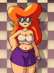 1girls alternate_costume brown_hair dic_entertainment glasses mario_(series) mostly_clothed nintendo princess_peach princess_toadstool princess_toadstool_(dic_cartoons) shorts solo tank_top vinnydonas19
