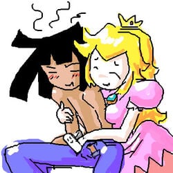 1boy 1girls :) artist_self-insert blonde_hair female human interracial male male/female mario_(cosplay) mario_(series) minus8 minus8_(character) nintendo penis penis_with_face princess_peach straight straight_hair super_mario_bros. white_background