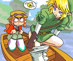 1boy 1girls blonde_hair blue_eyes blush boat brown_hair clothing drooling female female_pervert hena link link_(twilight_princess) long_hair male male/female minus8 nintendo pointy_ears straight_hair the_legend_of_zelda the_legend_of_zelda:_twilight_princess twilight_princess undressing water