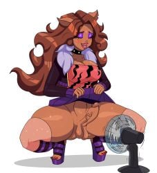 clawdeen_wolf closed_eyes curvy dark-skinned_female dark_skin erection fan female futa_only futanari heat high_heels jose12maximo jose12mexico monster_girl monster_high up_skirt upskirt