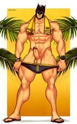 1boy abs areolae artist_name balls batman batman_(bruce_wayne) batman_(series) buff buff_male cowl dc dc_comics dracowel english english_text erect_penis erection flip-flops fortnite fortnite:_battle_royale gay mask masked_male muscular muscular_male nipples pants_down pants_pulled_down pecs penis presenting_penis pulling_down_pants scars scars_all_over showing_off showing_off_penis smile smiling smiling_at_viewer smiling_with_teeth solo solo_focus solo_male speedo standing stubble text thick_thighs towel towel_around_neck watermark wristwatch