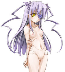 blush breasts doll doll_joints eye_patch hair_ornament long_hair navel nipples nude purple_hair pussy rozen_maiden sasa_ichi tied_hair twintails uncensored yellow_eyes