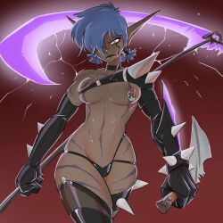 blue_hair celeste_(thekinkyquest) elf thekinkyquest tits