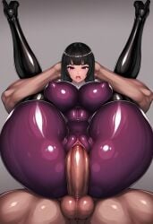 ai_generated big_ass civitai huge_breasts impossible_clothes kamori_sayaka latex_clothing latex_gloves latex_legwear latex_thighhighs nun nun_outfit purple_bodysuit rindou_aya_style shiny_clothes voluptuous