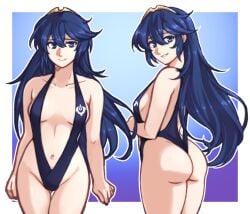1girls 2d ass bikini blue_eyes blue_hair breasts female female_only fire_emblem fire_emblem_awakening light-skinned_female light_skin looking_at_viewer lucina_(fire_emblem) nintendo sling_bikini solo solo_female tagme thighs tridisart