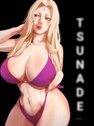 1girls artist_name big_breasts bikini bikini_bottom bikini_top black_background blonde_hair bottomwear breasts brown_eyes character_name cleavage drawink female female_only forehead_jewel hair hips huge_breasts large_breasts lips long_hair mature mature_female mature_woman milf naruto naruto_(series) purple_bikini solo solo_female swimwear topwear tsunade