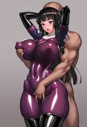 ai_generated big_ass civitai huge_breasts impossible_clothes kamori_sayaka latex_clothing latex_gloves latex_legwear latex_thighhighs nun nun_outfit purple_bodysuit rindou_aya_style shiny_clothes voluptuous