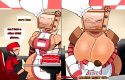 1boy 1girls 2_panel_comic 2d artist_request breast_milk breasts civilian_(die_of_death) cookieware_(die_of_death) die_of_death_(roblox) roblox tagme