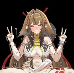 1boy 1girl animal_ears blush double_v implied_sex long_hair short_hair v wise_(zenless_zone_zero) ye_shunguang zenless_zone_zero