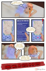 1girl 3d bedroom comic delivery english english_text henbor lying lying_on_back medium_breasts newspaper orange_hair underwear vgw_world vore