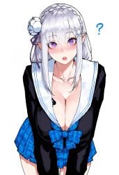 1girls ai_generated blacked emilia_(re:zero) female_only huge_breasts looking_at_viewer netorare qos qos_tattoo re:zero_kara_hajimeru_isekai_seikatsu school_uniform solo tagme taurusinvert