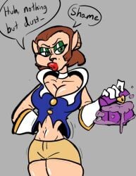 2d_(artwork) ass_expansion beauty_mark bimbo_lips bimbofication breast_expansion brown_hair captain_amelia dialogue disappointed lip_expansion long_gloves pirate_girl pirate_outfit red_lipstick sequence shorts sketch sleeveless_jacket thegreenthief treasure_chest treasure_planet