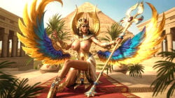ai_generated breasts_out egyptian gold_(metal) gold_jewelry isis_(smite) realistic smite