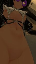 abs black_hair black_sclera booth_babe corrin_asumi cross nipples_under_clothes nun_outfit pussy vrchat vrchat_avatar yellow_eye