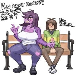 artist_request deltarune handjob kris_(deltarune) large_breasts masturbating_other susie_(deltarune)