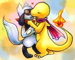 ambiguous_gender blue_fur charmander color fire fur furry_tail haychel interspecies kissing male_only nintendo pokémon_(species) pokemon pokemon_dppt pokemon_rgby riolu shiny_charmander shiny_pokemon side_view tail tail_fire