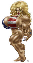 american_flag american_flag_bikini blonde_hair breasts dark-skinned_female dark_skin ear_piercing erect_nipples_under_clothes female gideon gideon-hoss gideonhoss human muscle muscles muscular_female painted_nails toe_ring veiny_muscles