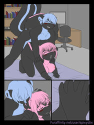 2012 bed blue blue_hair blush book breasts brother brother_and_sister chair comic cute desk devon_(nikora_angeli) digital doggy_style ear_biting female from_behind hair incest keri_(nikora_angeli) male nikora_angeli nom nude on_bed open_mouth penetration pink pink_hair siblings skunk spix spixystix twincest twins vaginal_penetration young