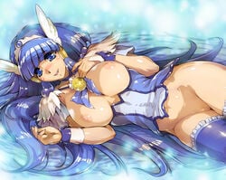 1girls aoki_reika blue_eyes blue_hair blue_legwear breasts choker clothing cure_beauty female hair_tubes head_wings hisahiko huge_breasts large_breasts long_hair lying magical_girl medium_breasts nipples no_panties on_side precure pretty_cure pussy smile smile_precure solo stockings thighhighs tiara uncensored water wrist_cuffs