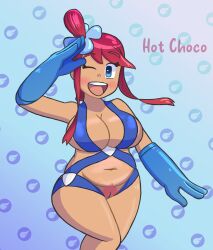 belly big_breasts blue_eyes chubby chubby_female dark-skinned_female dark_skin game_freak gym_leader hot_choco nintendo plump pokemon pokemon_bw pubic_hair red_hair skyla_(pokemon)