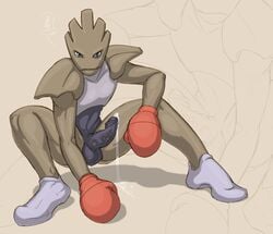 1boy balls blue_eyes crouching cum erection fydbac hitmonchan looking_at_viewer male male_only nude penis pokemon pokemon_(species) solo undressed veiny yellowpower