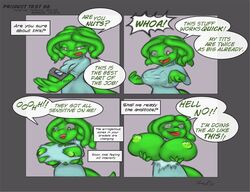 4koma basilisk breast_enlargement breasts chemical clothing comic dialogue female femshard gorgon huge_breasts hybrid injection large_breasts lizard rule_63 scalie shard shardshatter