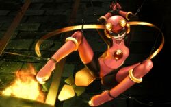 1girls arms_up ball_gag bondage breasts capcom fire gag gagged green_eyes helpless legs_held_open machine mega_man mega_man_battle_network roll.exe s_zenith_lee slave solo torture vulnerable whip whipped zenith