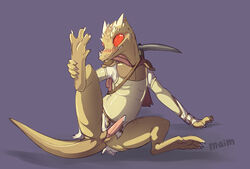 blush dungeons_and_dragons kobold looking_at_viewer maim male male_only penis plain_background reptile scalie solo