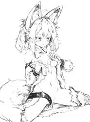 2021 absurdres alternate_version_at_source animal_ears breasts convenient_censorship female highres humanoid mammal monochrome navel redo_of_healer rei_haneda setsuna_(redo_of_healer) simple_background sitting sketch solo spread_legs spreading white_background wolf_ears