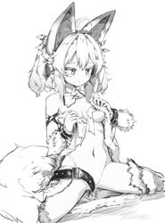 2021 absurdres alternate_version_at_source animal_ears breasts convenient_censorship female highres humanoid mammal monochrome navel redo_of_healer rei_haneda setsuna_(redo_of_healer) simple_background sitting sketch solo spread_legs spreading white_background wolf_ears