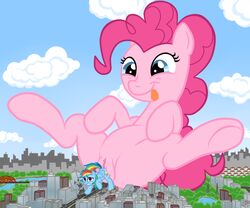 city equine female friendship_is_magic horse khorme macro my_little_pony pinkie_pie_(mlp) pony rainbow_dash_(mlp) straight_hair tongue tongue_out tribadism yuri