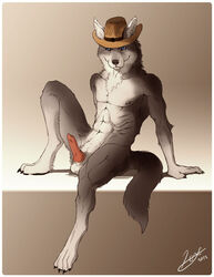 2012 anatomically_correct anthro balls canine fur furry hat knot male male_only nude penis slash0x solo