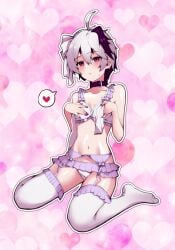 1girls :o ahoge androgynous belly_button bellybutton belt_choker belt_collar black_choker blushing bow_ribbon choker cute flat_chest flat_chested frilly_bra frilly_lingerie frilly_panties frilly_stockings frilly_underwear garter_belt garter_straps hands_on_breasts hands_on_own_chest heart_background heart_symbol lavender_lingerie lingerie n0_image navel petite petite_body petite_breasts petite_female pink_background purple_eyes ribbon_in_hair ruffles shy_expression sitting sitting_down skinny_female slim_waist small_breasts speech_bubble stockings_thigh_highs thigh_highs thigh_socks thighhighs thin_waist tummy two-tone_hair v_flower vocaloid vocaloid_4 white_bow white_hair white_lingerie white_ribbon white_ribbon_hair_accessory white_socks white_thighhighs
