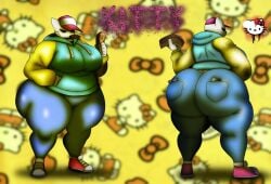 2026 angry ass_bigger_than_head back_view background breasts_bigger_than_head chubby chubby_female cigar color detailed diagonal_angle feline front_view hands_in_pockets hat hello_kitty hello_kitty_(character) hello_kitty_(series) hi_res holding_money hoodie huge_ass huge_breasts mean money money_in_ass napstasoul reference_image sanrio self_upload shoes smoking streetwear thick_thighs tight_clothing tight_pants whiskers white_fur wide_hips
