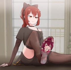 azurii_(lollyzui) cherry_blossoms choker crop_top femboy flattened flattened_body fox_ears fox_girl kneehigh_boots konglex orange_eyes orange_hair pink_ears pink_eyes pink_hair pink_jacket ribbon_in_hair shapeowl shorts sitting_on_floor skirt smell smelly smelly_feet smug smug_face smug_smile sweaty_feet thighhigh_socks thighhighs tiny_female trans_woman virtual_youtuber vtuber