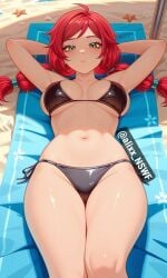 1girl 1girls ai_art ai_generated alixx_nswf beach big_breasts bikini brawl_stars breasts green_eyes jessie_(brawl_stars) red_hair sexy sexy_pose supercell