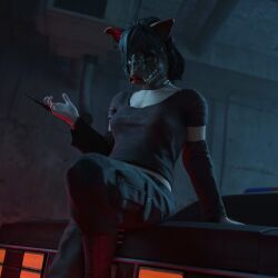 amanda_young before_rape before_sex blade car cargo_pants combat_boots dead_by_daylight pig pig_mask police_car red_shirt sitting sitting_on_car the_pig