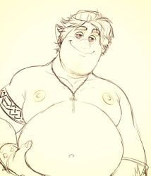 1boy aizenhower barley_lightfoot beanie belly belly_grab bracelet chubby cross_necklace disney elf gay looking_at_viewer male male_only monochrome moobs necklace nipples no_visible_genitalia onward_(2020) overweight pixar simple_background solo source_request spiked_bracelet tattoo white_background yaoi year_request