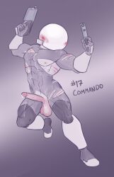 1boy 2025 blush commando_(risk_of_rain) cum helmet iamtobeignored male male_only muscular penis pistol ranged_weapon ripped_clothing risk_of_rain risk_of_rain_2 scar scars solo standing