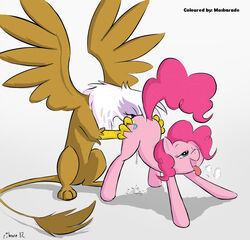 ass ass_grab avian cutie_mark equine female friendship_is_magic gilda_(mlp) gryphon horse my_little_pony open_mouth oral pinkie_pie_(mlp) pony pussy_juice ribnose sex straight_hair tongue tongue_out wings yuri